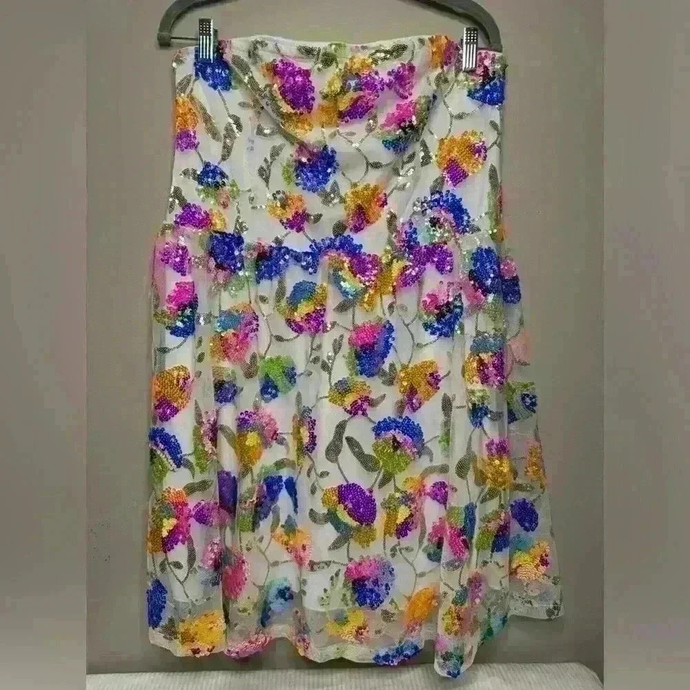 NWT New York & Company vibrant white pink sequin dress size XL strapless lined - Picture 4 of 11